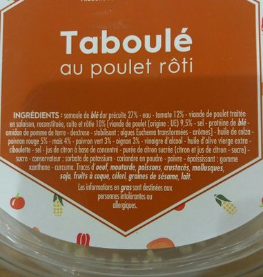 Taboulé poulet ingredients label
