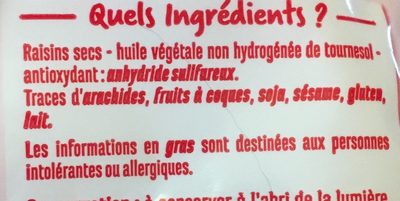 Raisins secs golden ingredients label