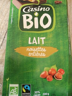 Chocolat au lait et aux noisettes entières bio