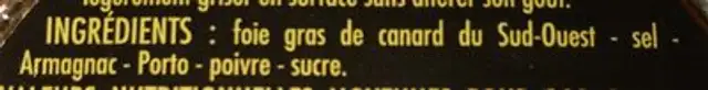 Foie gras de canard entier du Sud Ouest à l'ancienne ingredients label