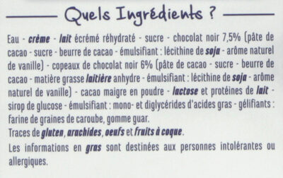 Crème glacée chocolat
copeaux de chocolat noir ingredients label