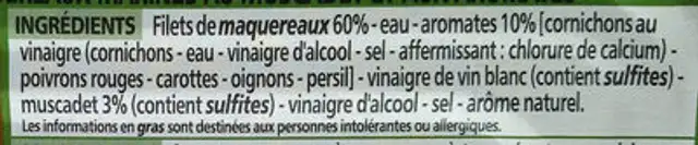 Filets de Maquereaux marinés au Muscadet et aux aromates ingredients label