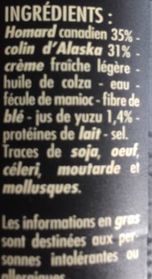 Rillettes de homard canadien au yuzu ingredients label