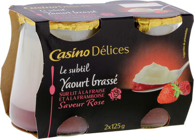 Yaourt brassé Le Subtil fraise framboise saveur rose front packaging