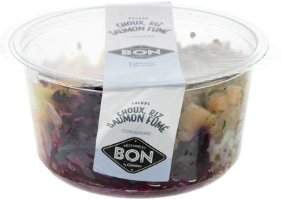 Salade choux, riz, saumon fumé, coriandre