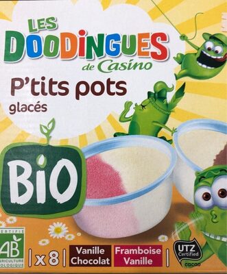 P'tits pots glacés vanille/chocolat framboise/vanille bio x8