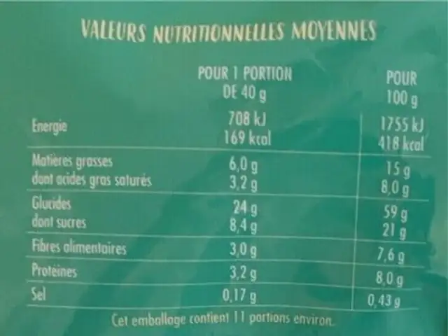 Muesli croustillant cereales et fruits nutrition facts table