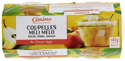 Coupelle méli-mélo pêche, poire, ananas au sirop léger