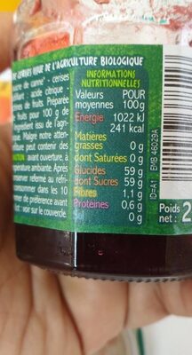 Confiture Cerise Bio nutrition facts table