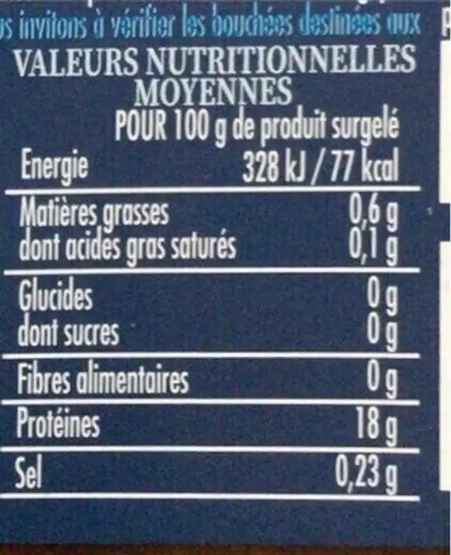 Coeur de cabillaud surgele nutrition facts table
