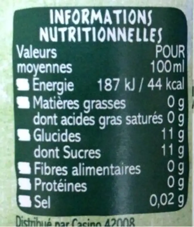 Pur jus de pomme fraise nutrition facts table