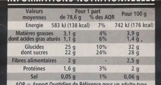 La délicieuse bûche glacée nutrition facts table