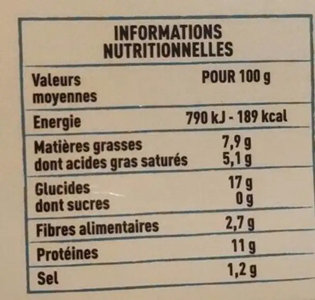 Galettes de blé noir - Emmental Jambon nutrition facts table