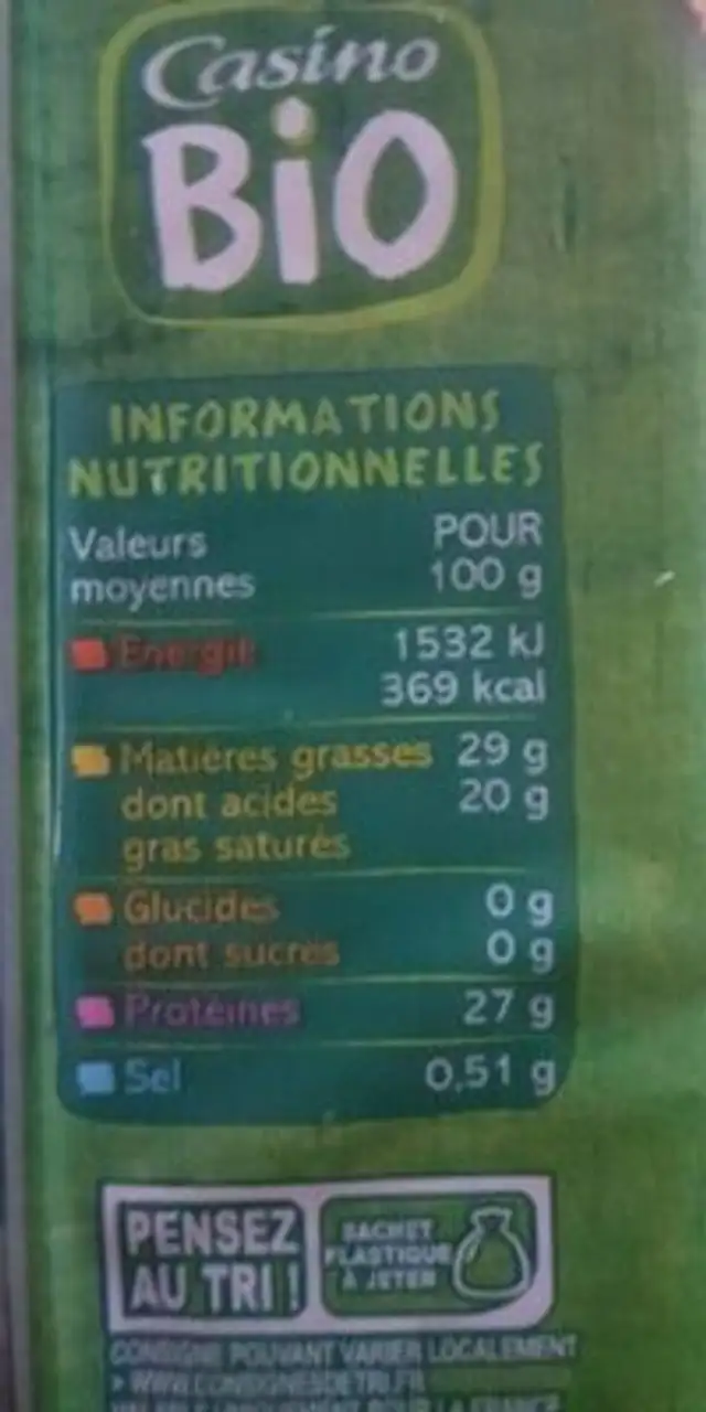 EMMENTAL FRANÇAIS nutrition facts table