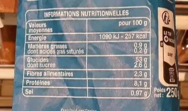 Baguette -25% de sel nutrition facts table