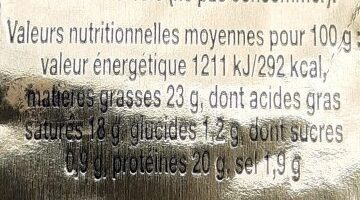 Sainte Maure de Touraine nutrition facts table