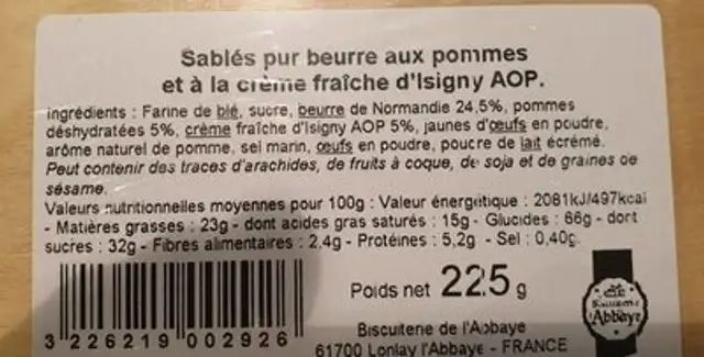 Le trouvillais aux pommes nutrition facts table