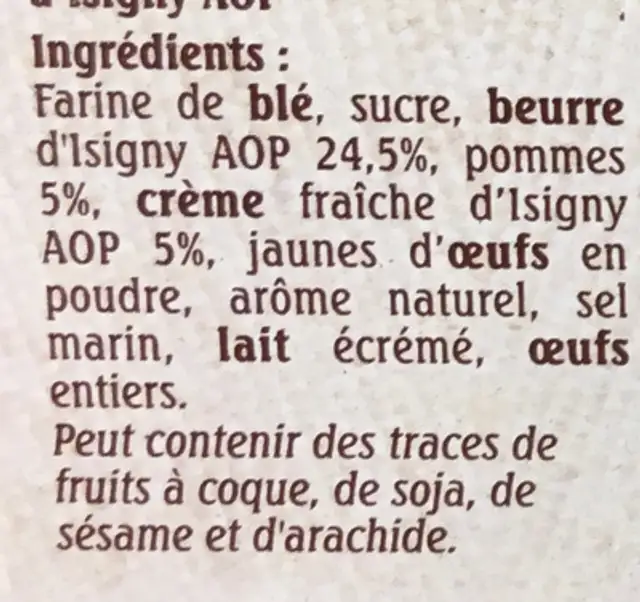 le trouvillais. pommes ingredients label
