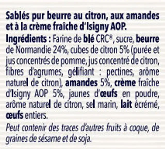 Le Trouvillais Citron Amandes ingredients label