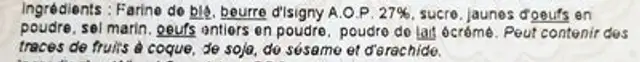 Sablés d'Antan au Beurre d'Isigny AOP ingredients label
