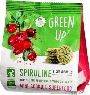 Mini cookies superfood Spiruline & cranberries front packaging