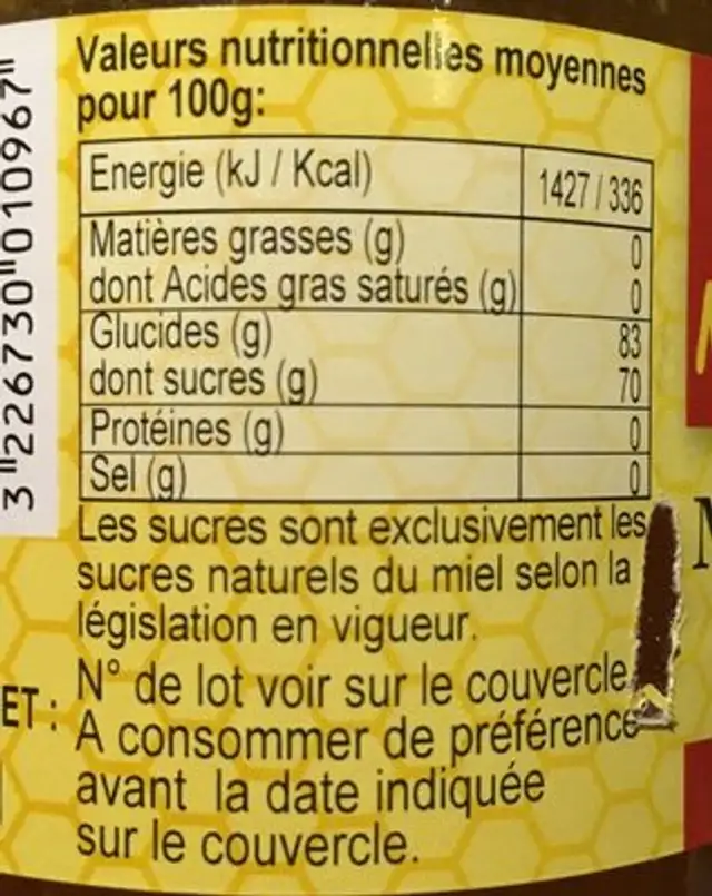Miel de fleurs de france ingredients label