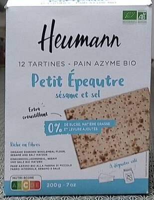 Tartines - pain azyme bio. Petit épeautre sésame et sel