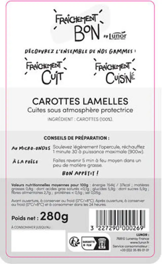 Carottes lamelles nutrition facts table