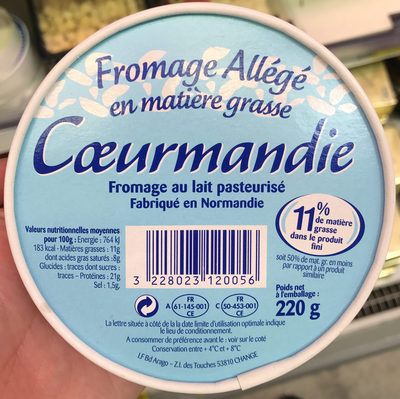 Fromage allégé en matière grasse front packaging