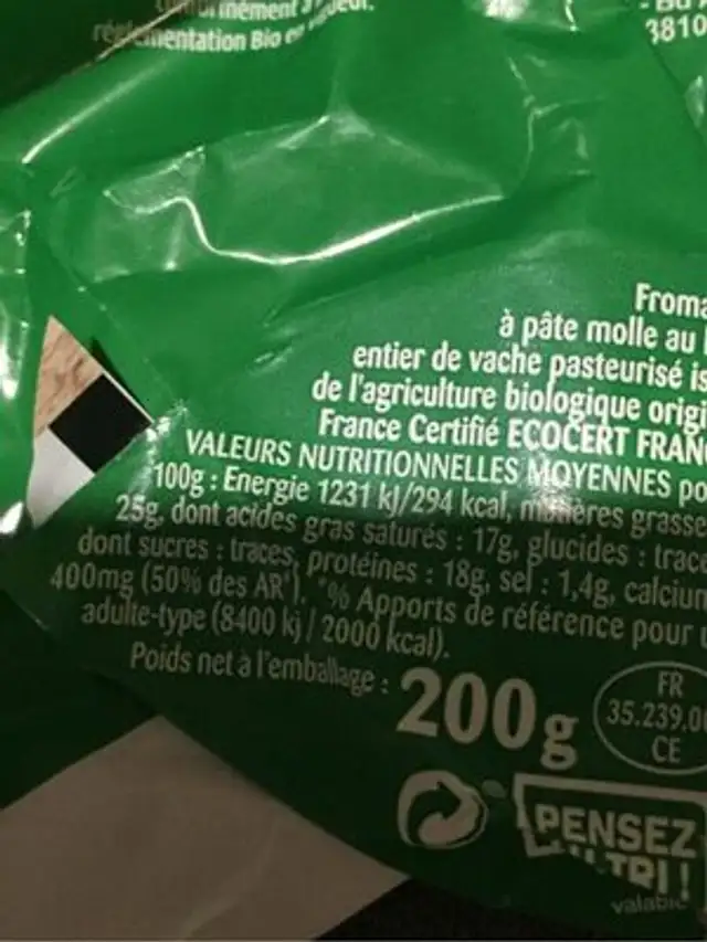L'ovale nutrition facts table