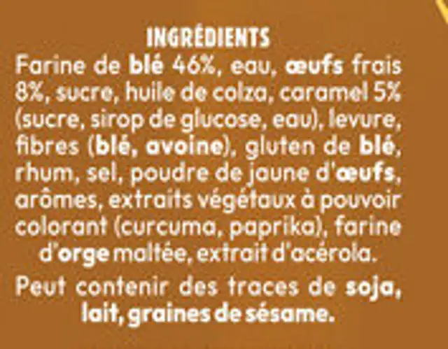 Brioche tranchee caramel ingredients label