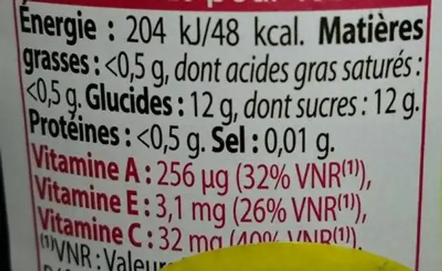 Cranberry sans sucres ajoutés nutrition facts table