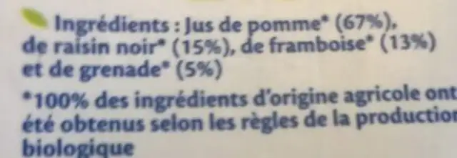 Les purs jus gourmands ingredients label
