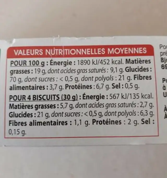Petit Croquant Citron Sans Sucres nutrition facts table