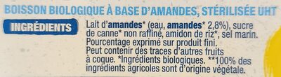 Boisson Amande ingredients label