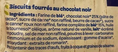 Biscuit Bio Fourre Chocolat Noir X2 50G ingredients label