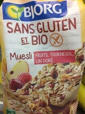 Muesli sans gluten fruits tournesol lin doré front packaging