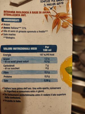 Avena ingredients label