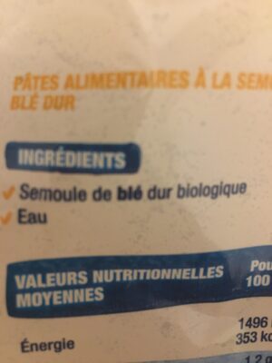 Tagliatelle Bio ingredients label
