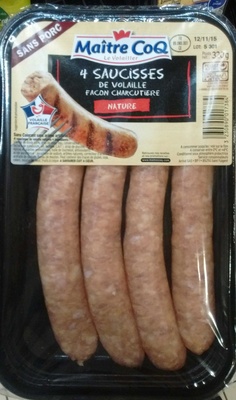 4 saucisses de volaille façon charcutière nature front packaging