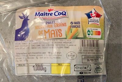 Poulet nourri aux grains de maïs front packaging