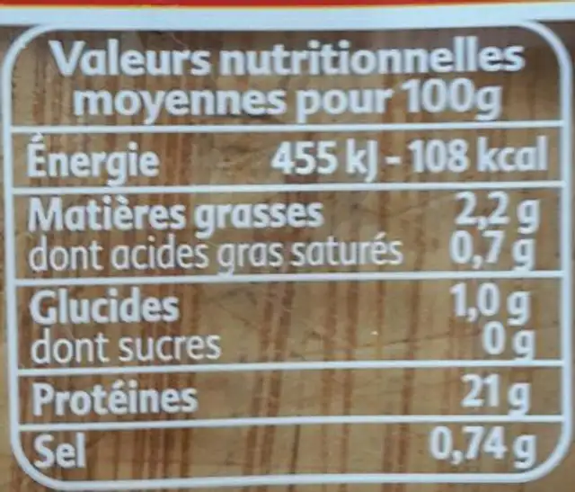 Filets de poulets en aiguillettes Recette Tomate Origan nutrition facts table
