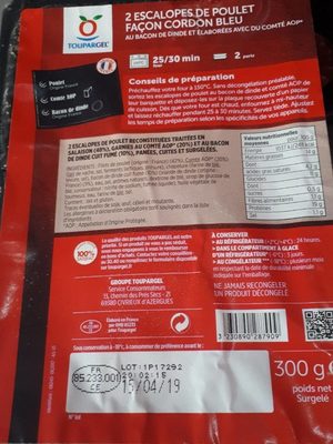 2 escalopes de poulet façon cordon bleu