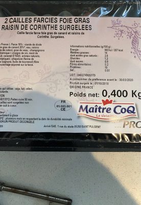 Cailles farcies foiegras