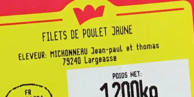 Filets de poulet jaune ingredients label