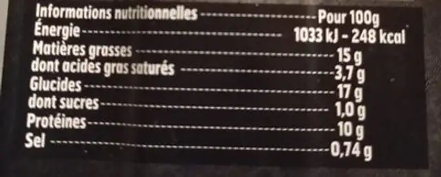 Cordon de poulet à la Normande nutrition facts table
