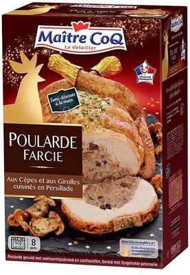 Poularde farcie aux cèpes et aux girolles cuisinés en persillade