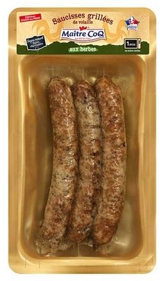Saucisses grillées de volaille aux herbes front packaging