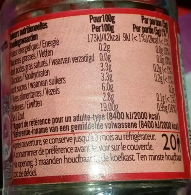 Purée de piments Suzi Wan nutrition facts table