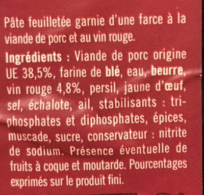 Feuilleté vigneron ingredients label